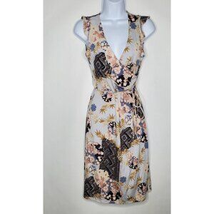 Geri C. New York Womens Colorful Metallic Belted Dress Ruffle Cap Sleeve V Neck